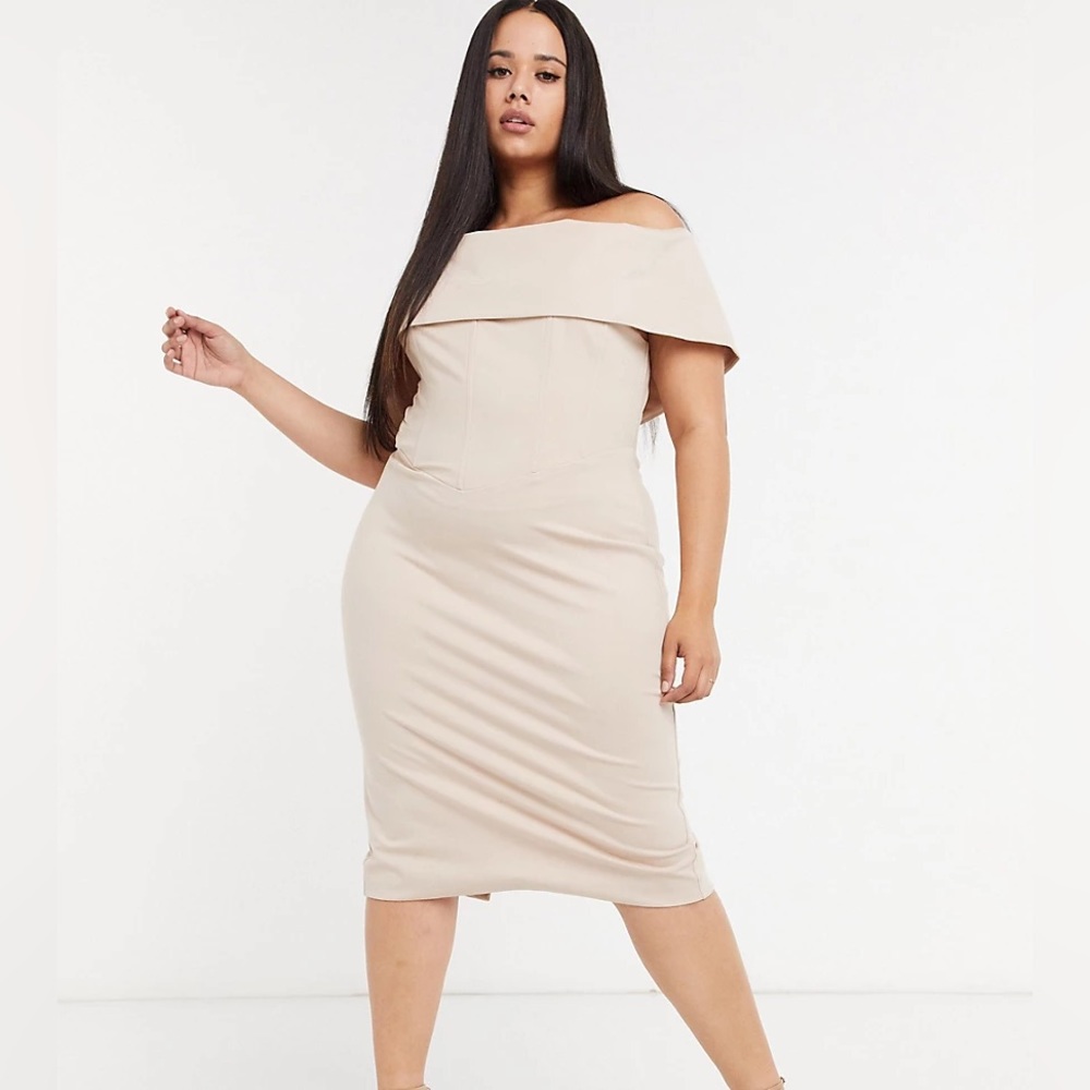 Lavish Alice Plus Bardot Corset Dress in champagne
